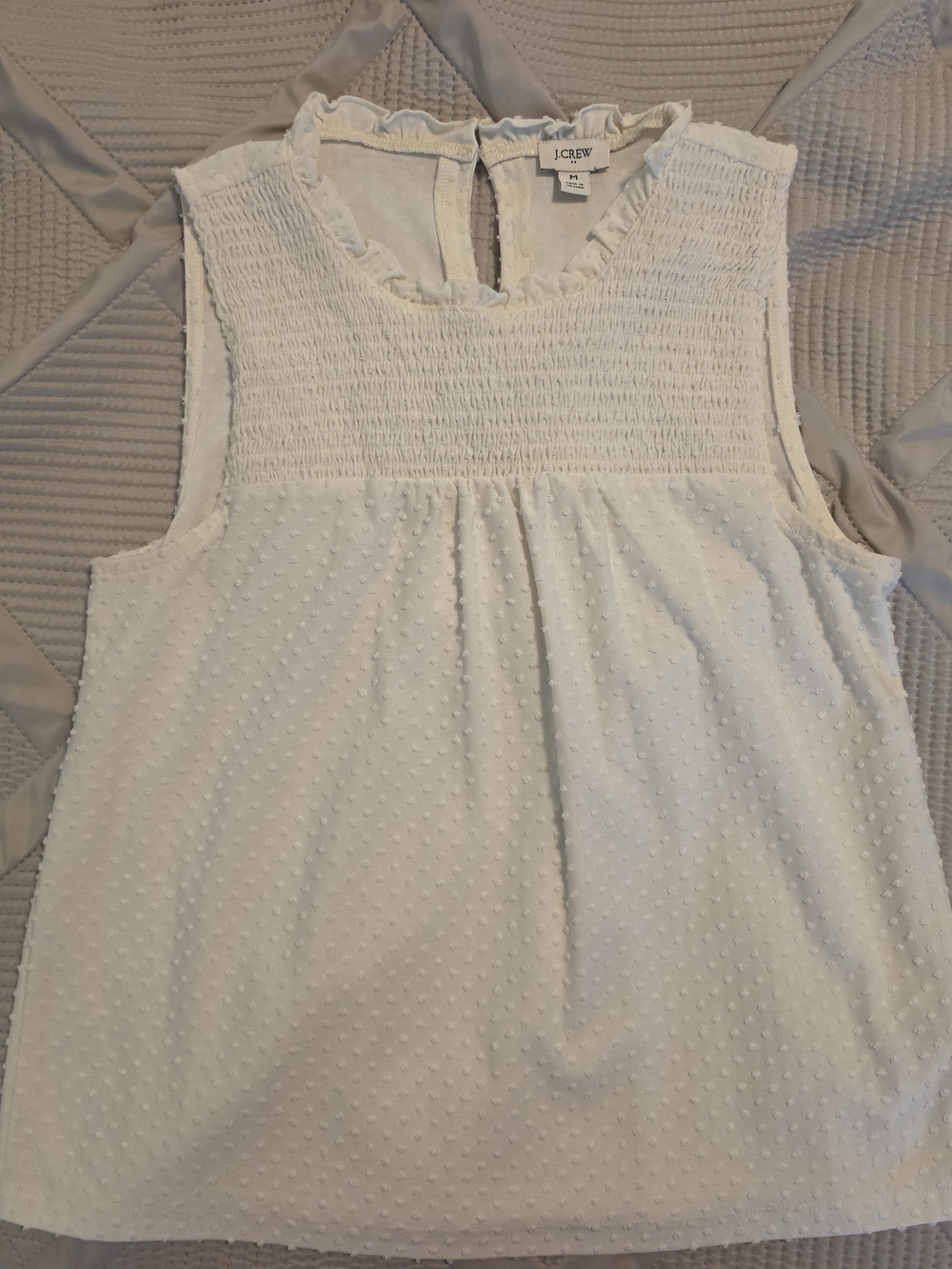 J. Crew Cream Swiss Dot Smocked Tank Top